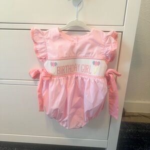 Stitchy Fish Pink Birthday Girl Romper (12 Months)